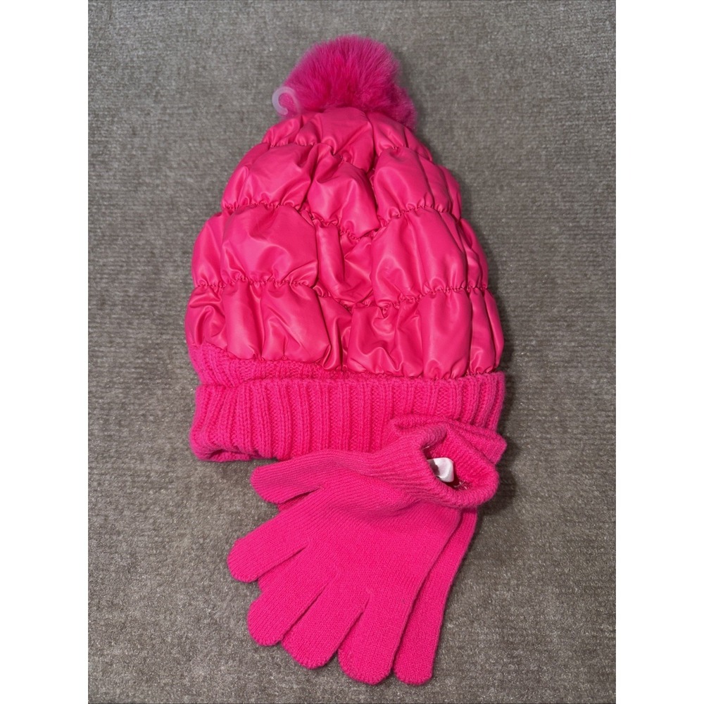 SIMPLY SOUTHERN PINK SOLID PUFF BEANIE HAT WITH GLOVES